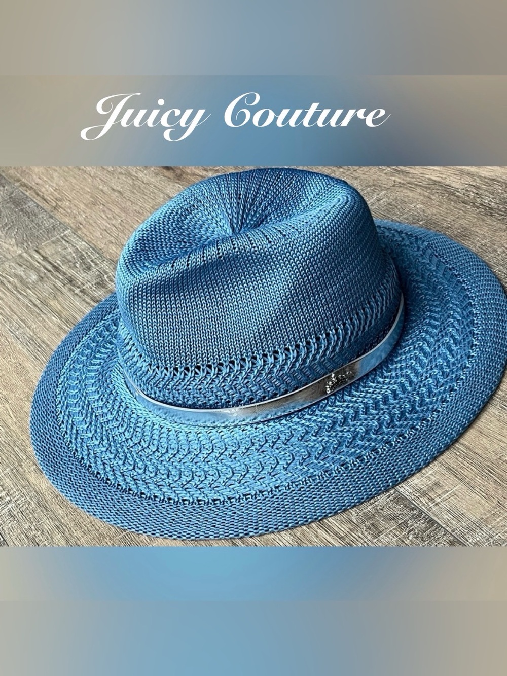 Juicy Couture Knit Sun Hat in a Fedora Style, Dusky Blue ~ EUC